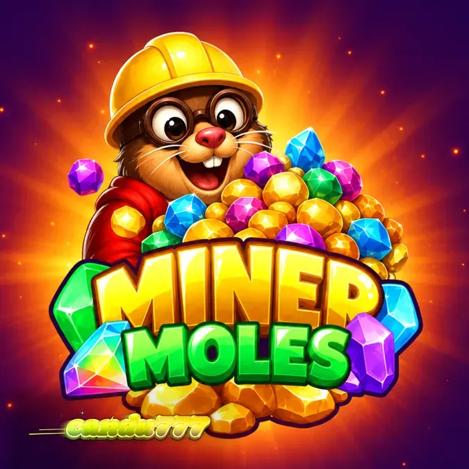 Tampilan grid 6x6 pada slot Miner Moles dengan tema pertambangan.